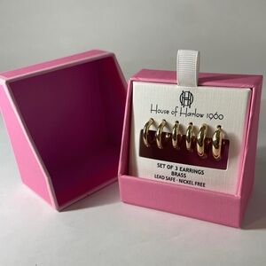 House of Harlow 960 Set of 3 Earrings Brass Hoops Gold Tone New in Box
